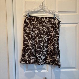 Vintage Brown and Cream Floral Knee Length Skirt - Size 16P